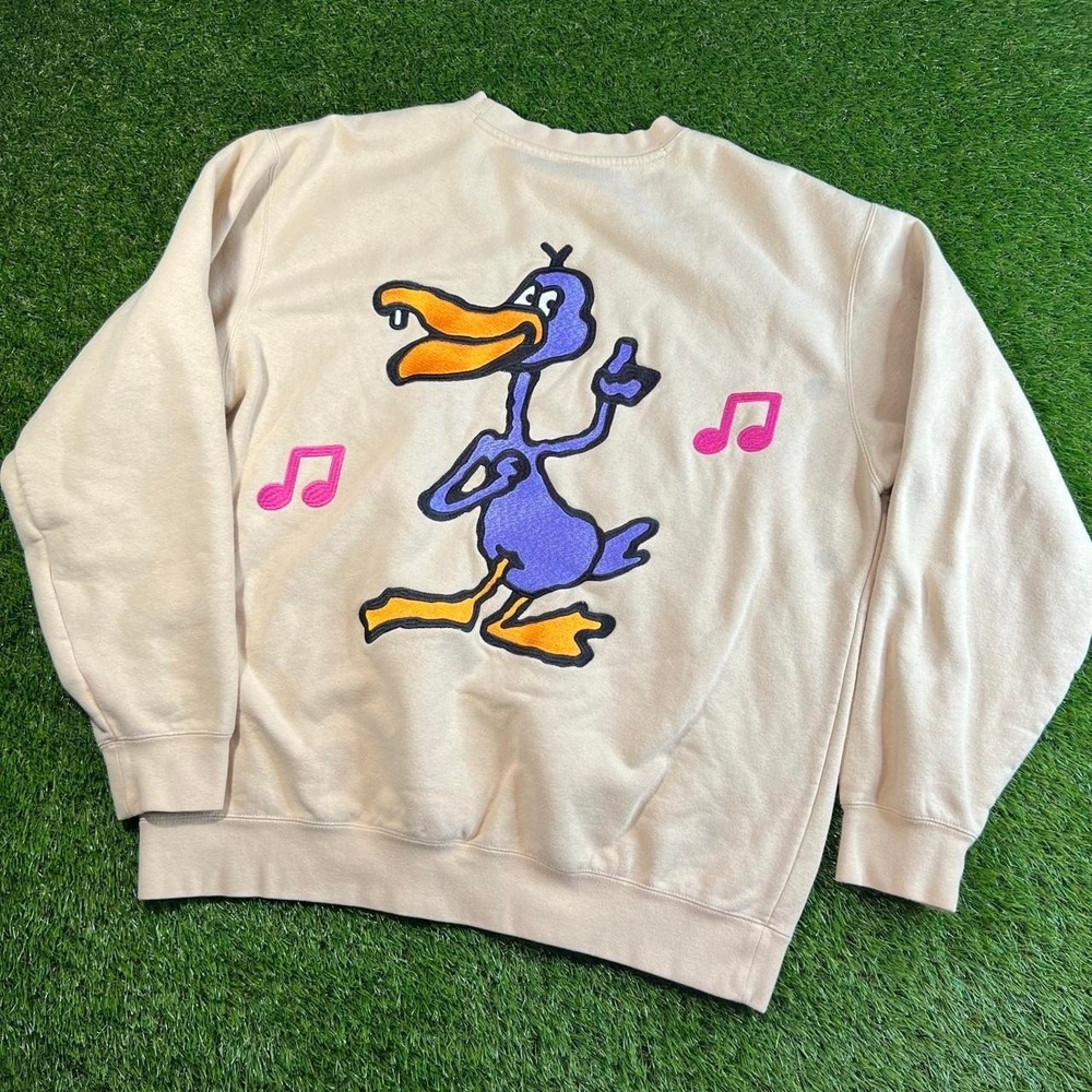 Obey Dancing Bird Graphic Crewneck Sweatshirt Tan Mens Large Streetwear Skate